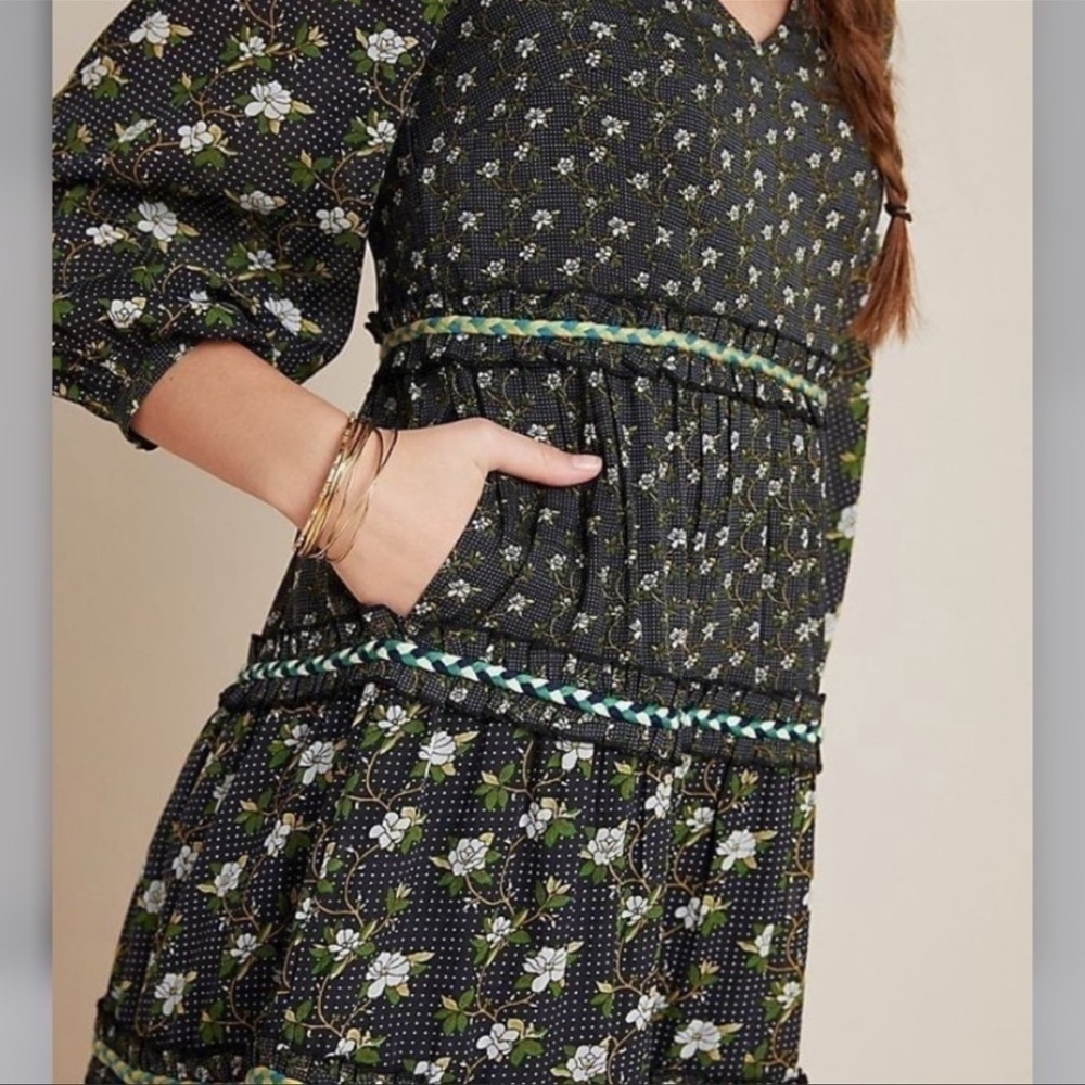 Anthropologie Black floral Tiered Maxi dress in size 10 New with tags - Picture 3 of 15